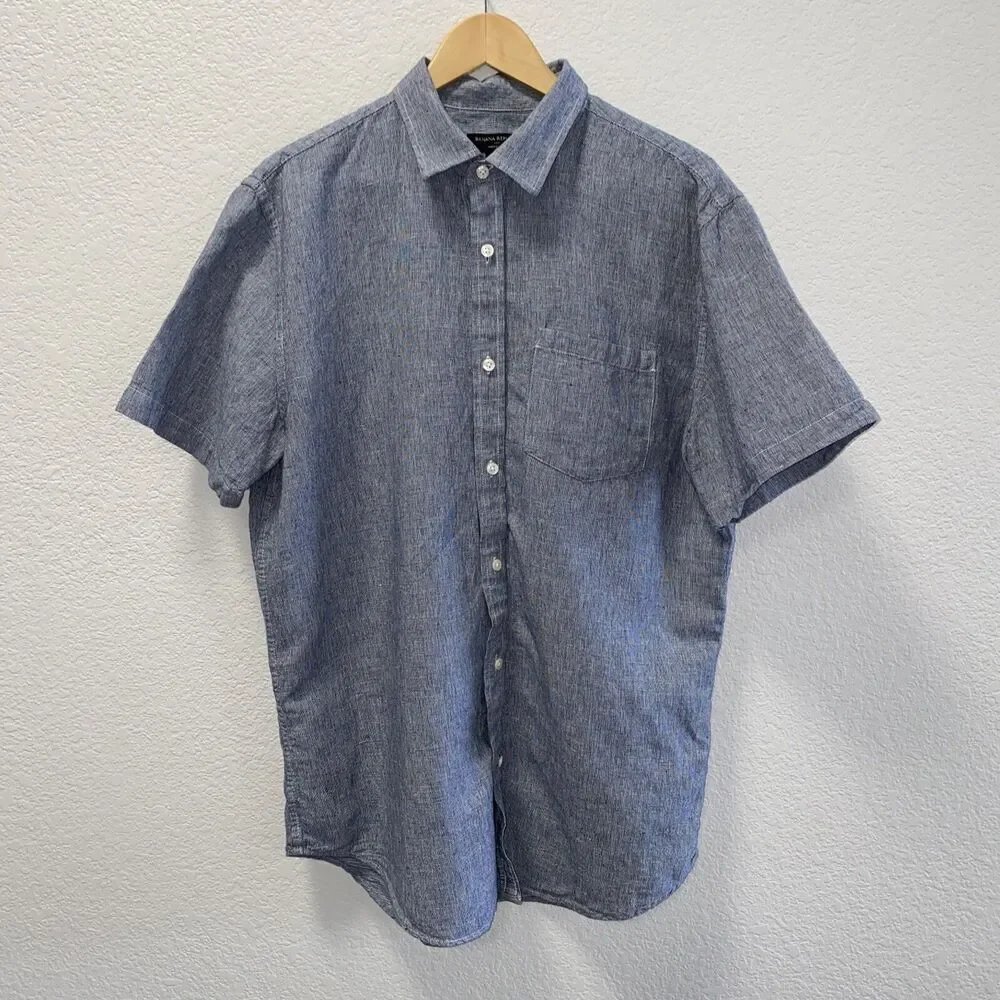 Banana Republic Mens Linen Standard-Fit Short Sleeve Button Up Shirt XL